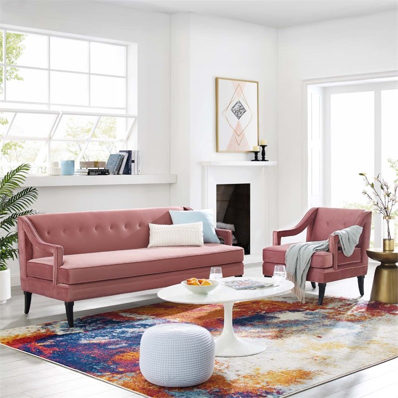 Modway Concur 2-Piece Modern Performance Velvet Living Room Set in Dusty Rose