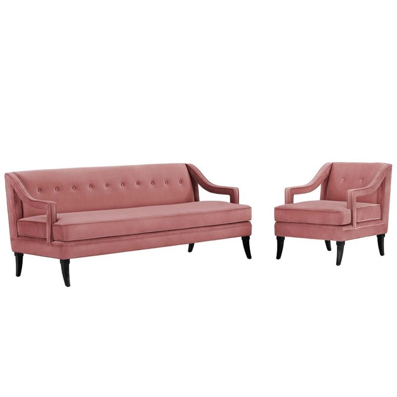 Modway Concur 2-Piece Modern Performance Velvet Living Room Set in Dusty Rose
