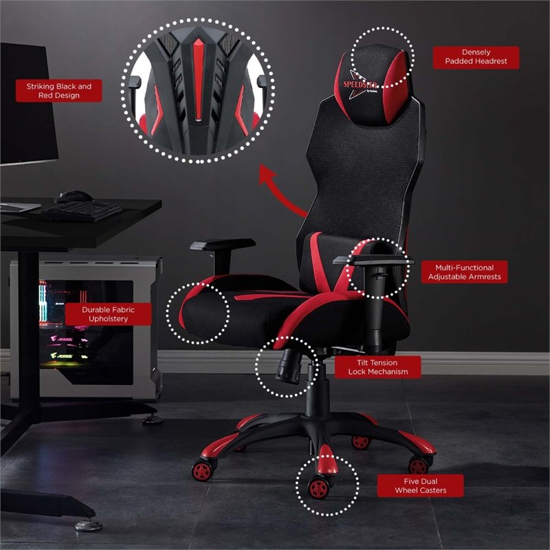 Modway Speedster Modern Mesh Fabric Gaming Computer Chair in Black/Red