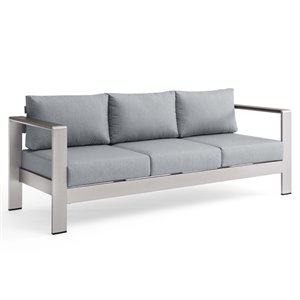 Modway Shore Outdoor Patio Aluminum and Fabric Sofa in Silver/Gray