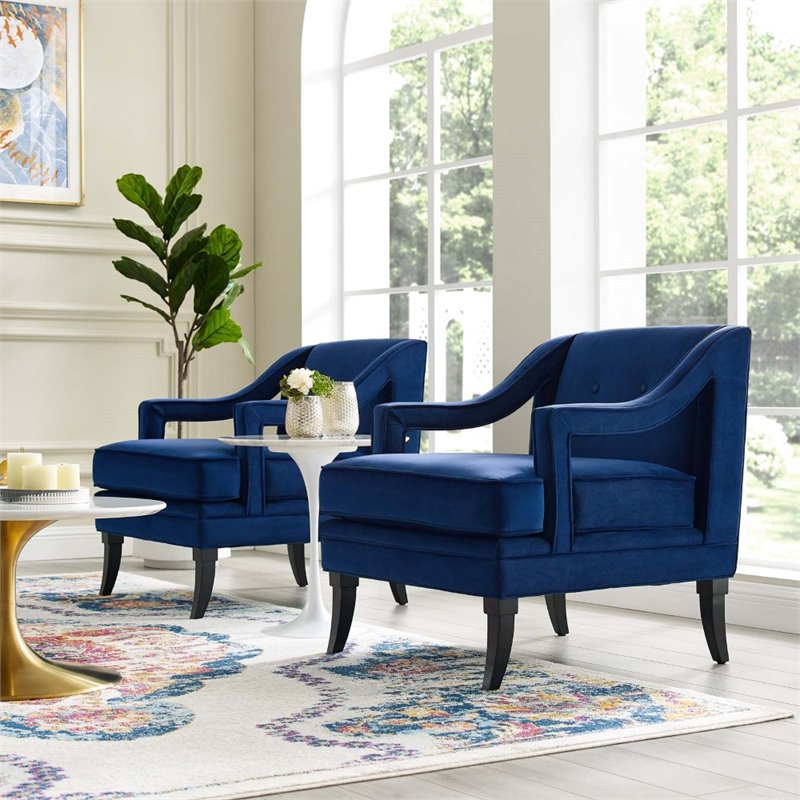 Modway Concur Modern Performance Velvet Armchairs in Navy (Set of 2)