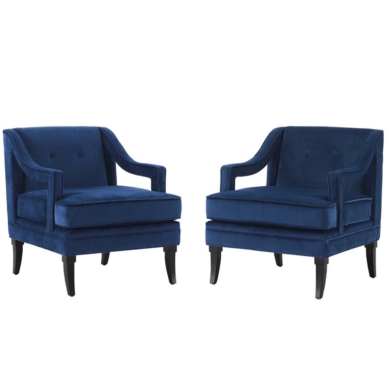 Modway Concur Modern Performance Velvet Armchairs in Navy (Set of 2)