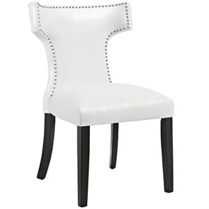 modway curve 19&quot modern solid wood/vinyl dining chair in white/black