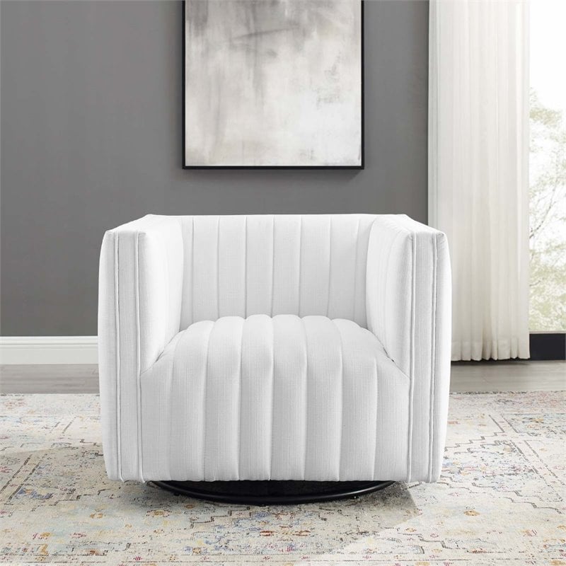 Modway Conjure Modern Tufted Swivel Fabric Upholstered Armchair in White