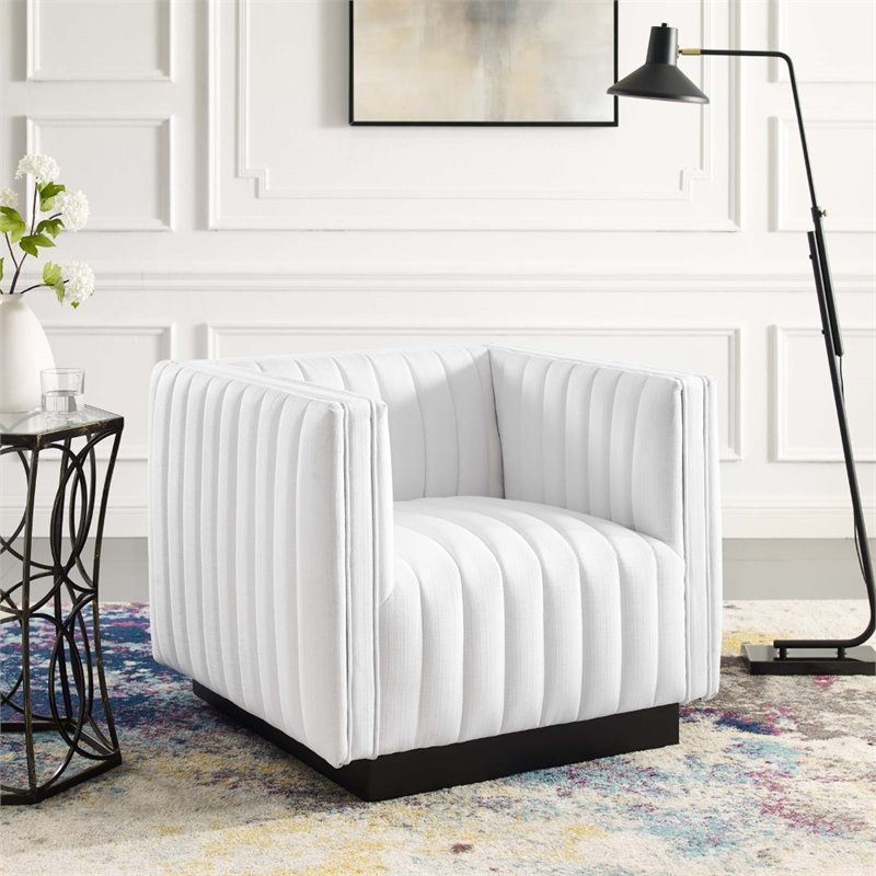 Modway Conjure Modern Tufted Fabric Upholstered Armchair in Black/White