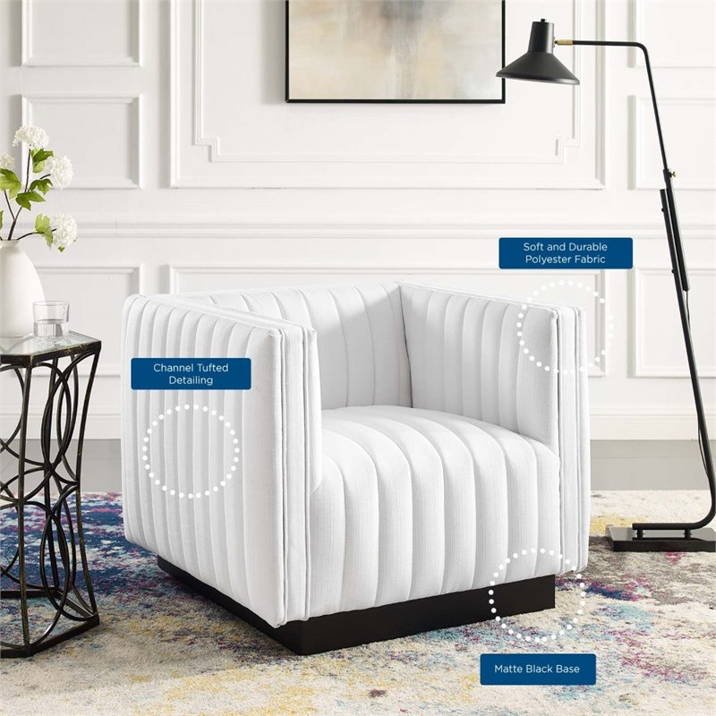 Modway Conjure Modern Tufted Fabric Upholstered Armchair in Black/White