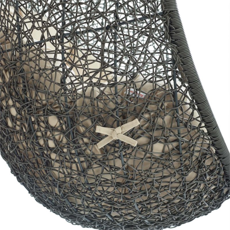 Modway Hide Modern Rattan/Fabric Outdoor Swing Chair with Stand in Beige/Gray