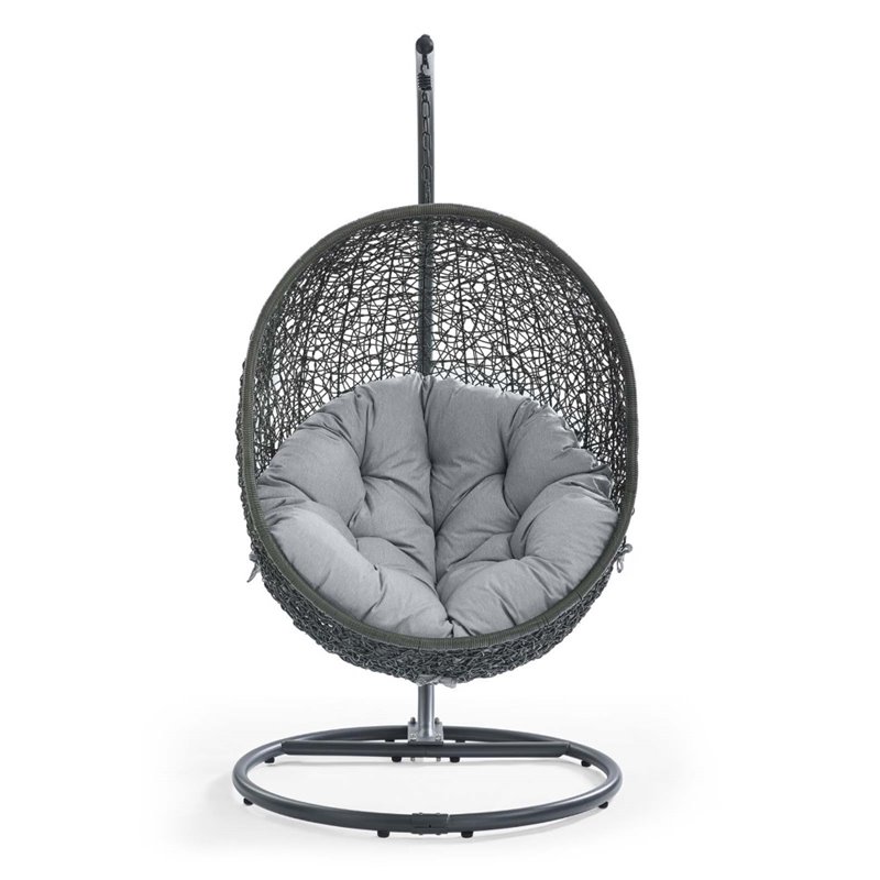 Modway Hide Modern Rattan/Fabric Outdoor Swing Chair with Stand in Gray