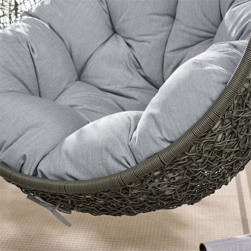 Modway Hide Modern Rattan/Fabric Outdoor Swing Chair with Stand in Gray