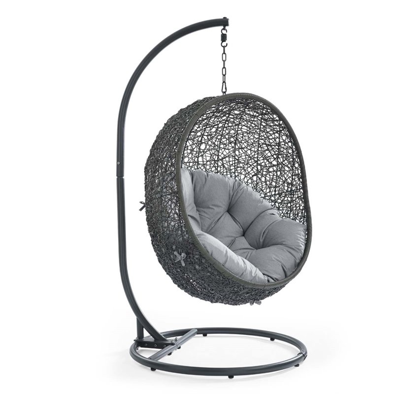 Modway Hide Modern Rattan/Fabric Outdoor Swing Chair with Stand in Gray