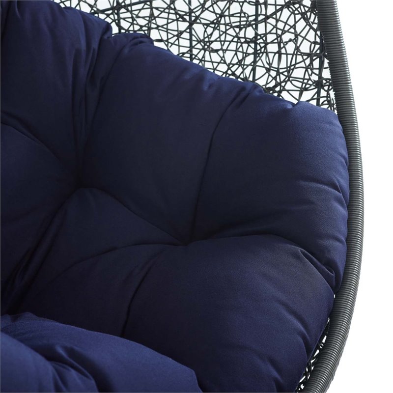 Modway Hide Modern Rattan/Fabric Outdoor Swing Chair with Stand in Navy/Gray