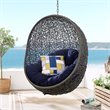 Modway Hide Modern Rattan/Fabric Outdoor Swing Chair with Stand in Navy/Gray