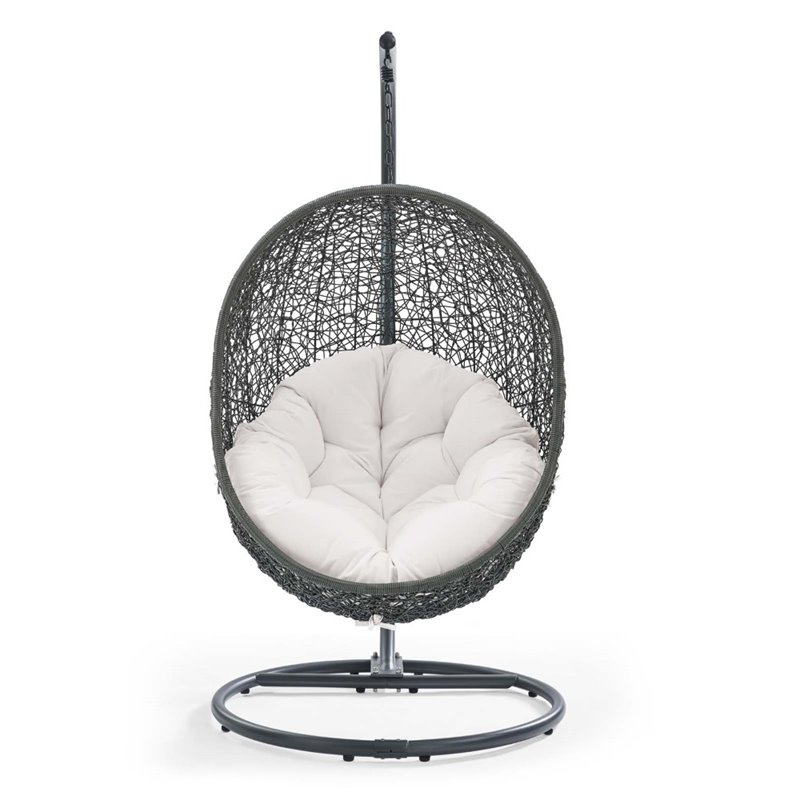 Modway Hide Modern Rattan/Fabric Outdoor Swing Chair with Stand in Gray/White