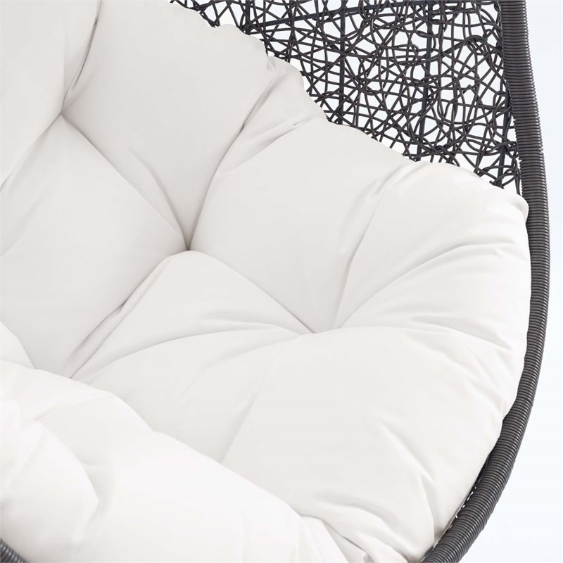 Modway Hide Modern Rattan/Fabric Outdoor Swing Chair with Stand in Gray/White