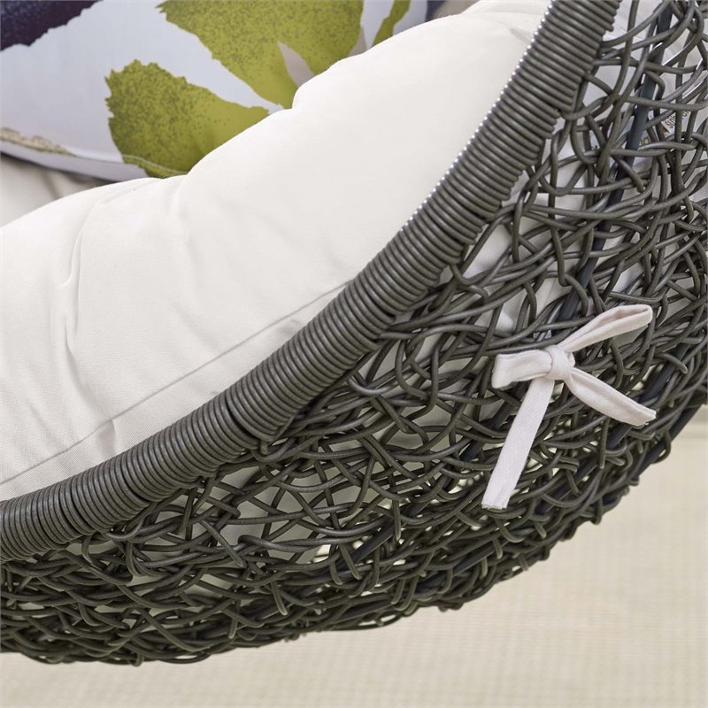 Modway Hide Modern Rattan/Fabric Outdoor Swing Chair with Stand in Gray/White