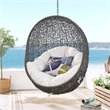 Modway Hide Modern Rattan/Fabric Outdoor Swing Chair with Stand in Gray/White