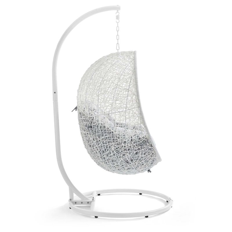 Modway Hide Modern Rattan/Fabric Outdoor Swing Chair with Stand in White/Gray