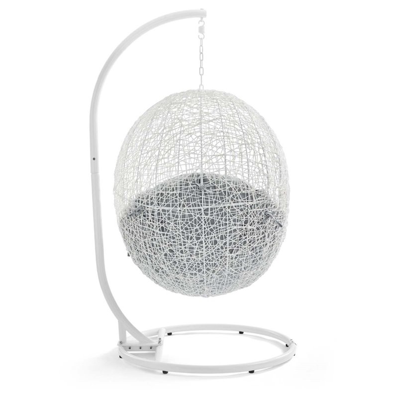 Modway Hide Modern Rattan/Fabric Outdoor Swing Chair with Stand in White/Gray