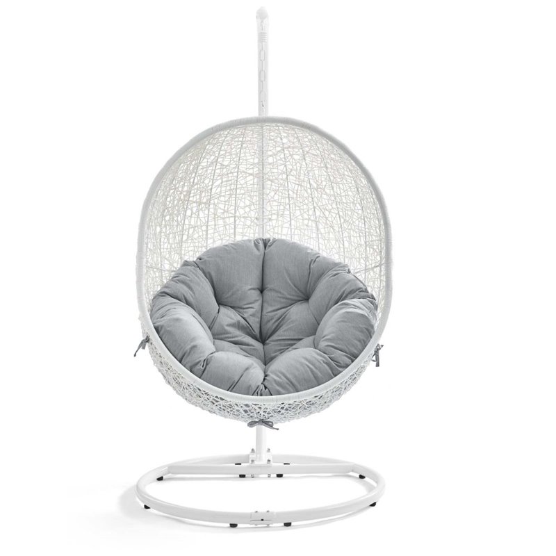 Modway Hide Modern Rattan/Fabric Outdoor Swing Chair with Stand in White/Gray