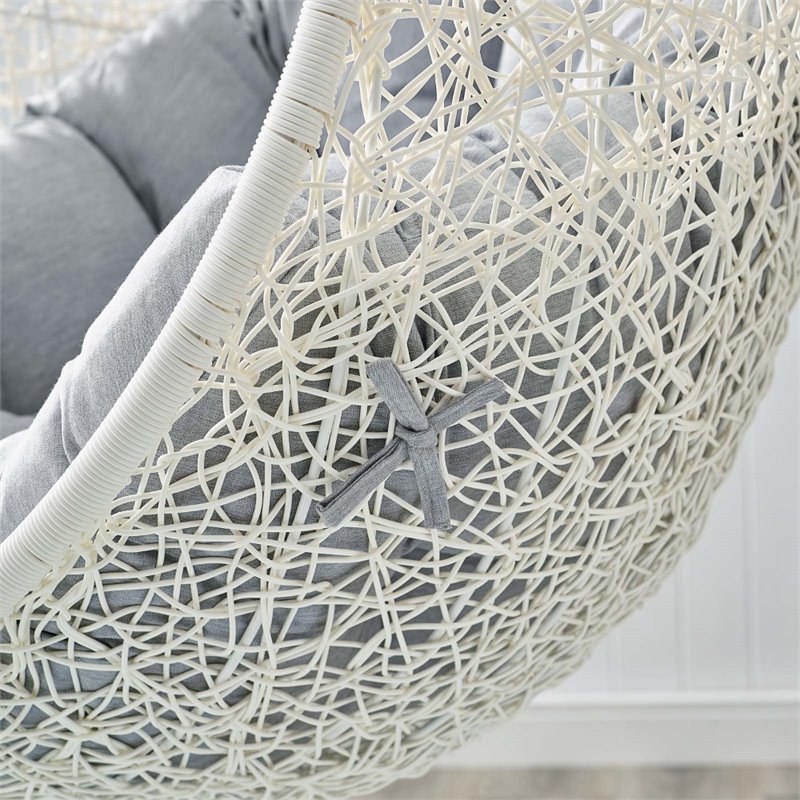 Modway Hide Modern Rattan/Fabric Outdoor Swing Chair with Stand in White/Gray