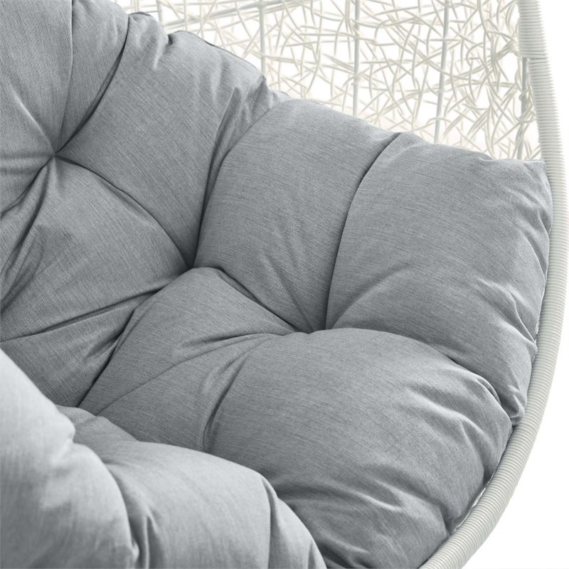 Modway Hide Modern Rattan/Fabric Outdoor Swing Chair with Stand in White/Gray