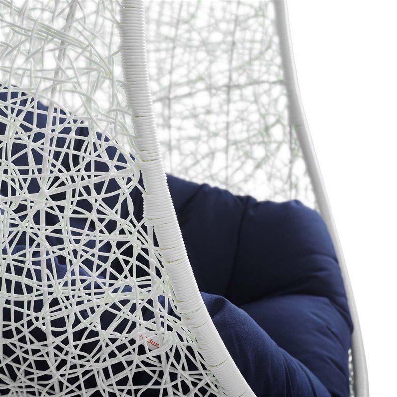 Modway Hide Modern Rattan/Fabric Outdoor Swing Chair with Stand in White/Navy