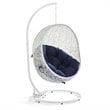 Modway Hide Modern Rattan/Fabric Outdoor Swing Chair with Stand in White/Navy