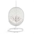 Modway Hide Modern Rattan/Fabric Outdoor Swing Chair with Stand in White/White