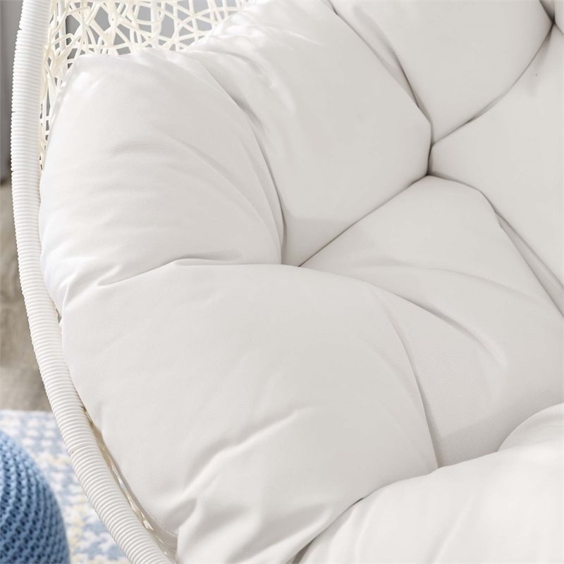 Modway Hide Modern Rattan/Fabric Outdoor Swing Chair with Stand in White/White