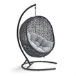 Modway Encase Modern Rattan/Fabric Outdoor Swing Chair with Stand in Black/Gray