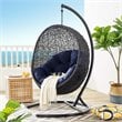 Modway Encase Modern Rattan/Fabric Outdoor Swing Chair with Stand in Black/Navy