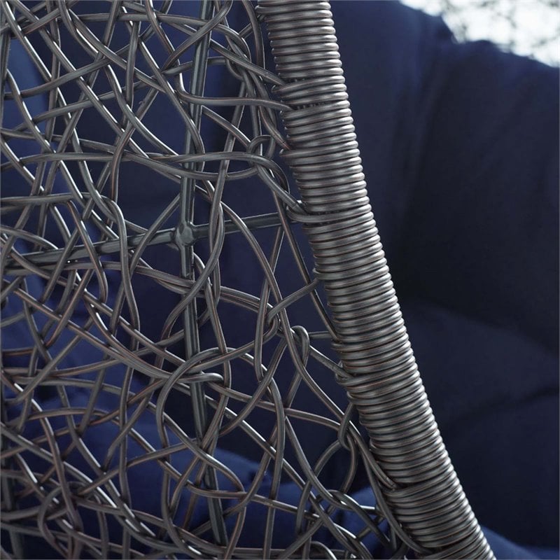 Modway Encase Modern Rattan/Fabric Outdoor Swing Chair with Stand in Black/Navy