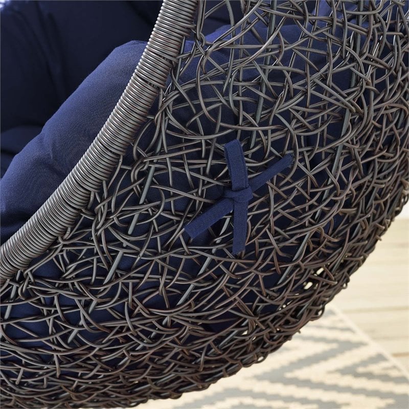 Modway Encase Modern Rattan/Fabric Outdoor Swing Chair with Stand in Black/Navy