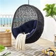 Modway Encase Modern Rattan/Fabric Outdoor Swing Chair with Stand in Black/Navy