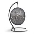 Modway Encase Modern Rattan/Fabric Outdoor Swing Chair with Stand in Black/White
