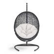 Modway Encase Modern Rattan/Fabric Outdoor Swing Chair with Stand in Black/White