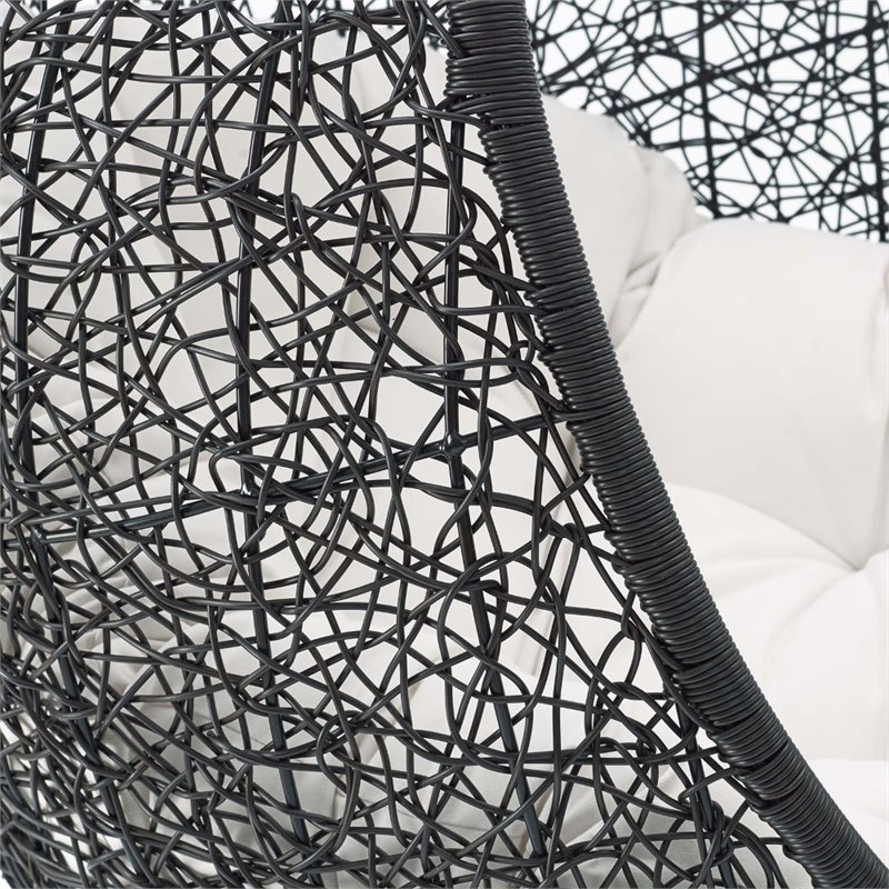 Modway Encase Modern Rattan/Fabric Outdoor Swing Chair with Stand in Black/White