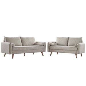 Modway Revive 2-Piece Fabric Upholstered Sofa and Loveseat Set in Beige