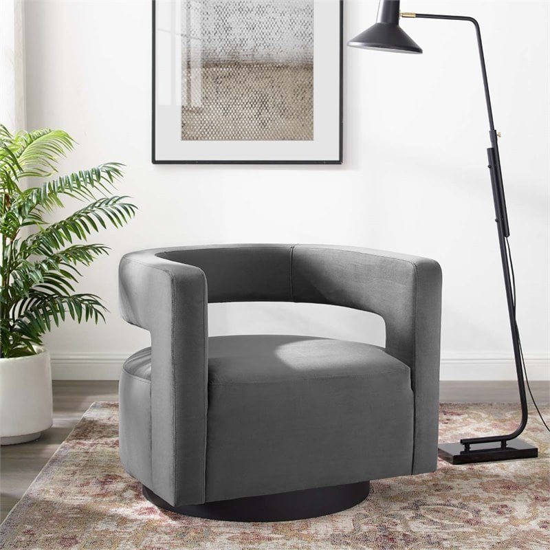Modway Spin Modern Performance Velvet Swivel Armchair in Gray