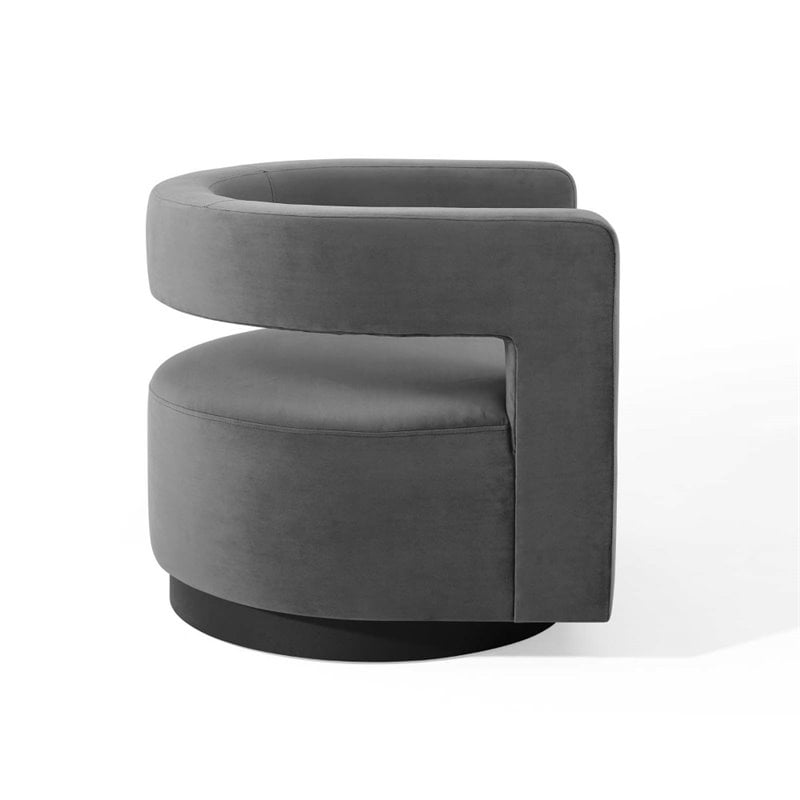 Modway Spin Modern Performance Velvet Swivel Armchair in Gray