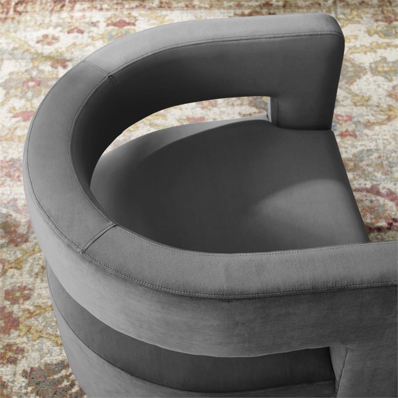 Modway Spin Modern Performance Velvet Swivel Armchair in Gray