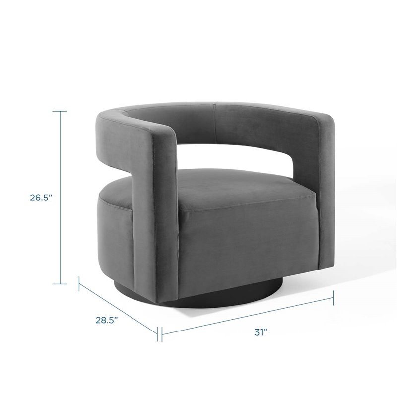 Modway Spin Modern Performance Velvet Swivel Armchair in Gray