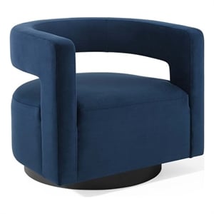 Modway Spin Modern Performance Velvet Swivel Armchair in Midnight Blue