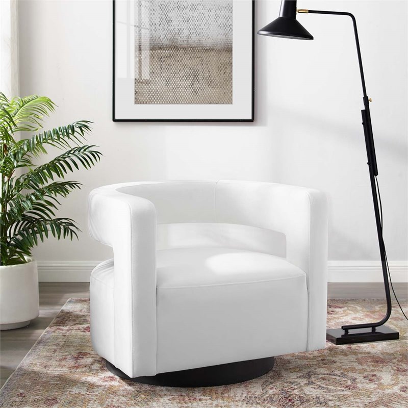 Modway Spin Modern Performance Velvet Swivel Armchair in White
