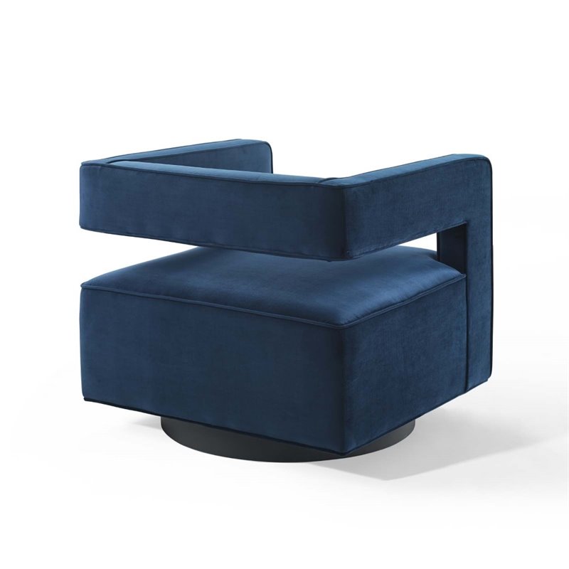 Modway Booth Modern Performance Velvet Swivel Armchair in Midnight Blue