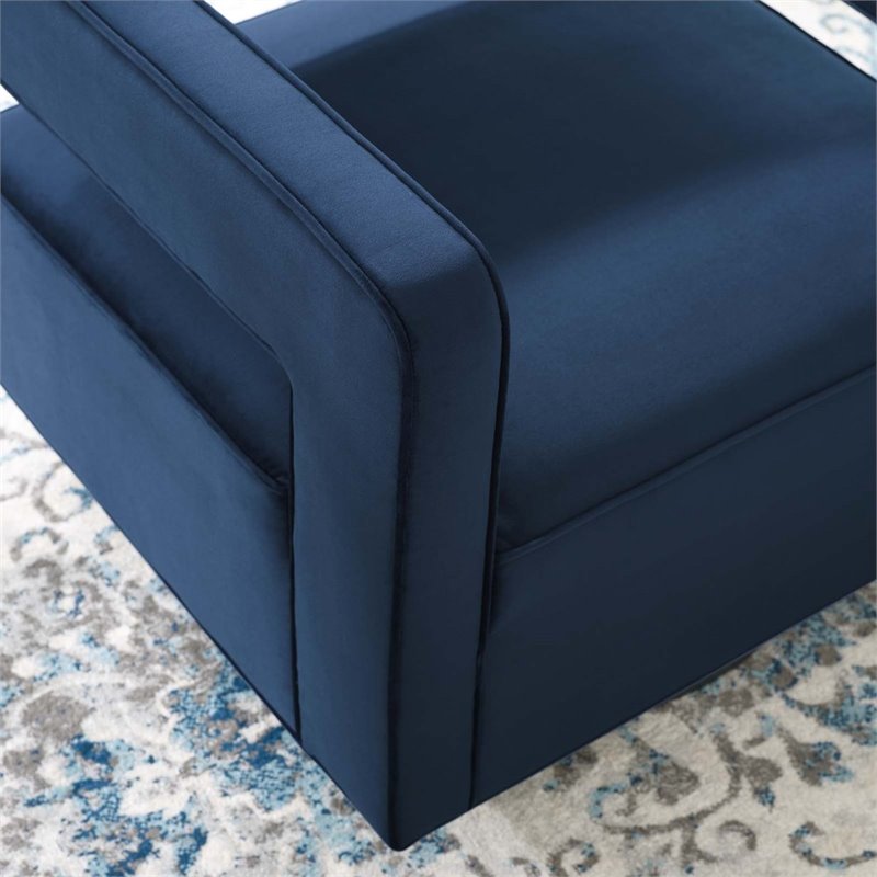 Modway Booth Modern Performance Velvet Swivel Armchair in Midnight Blue