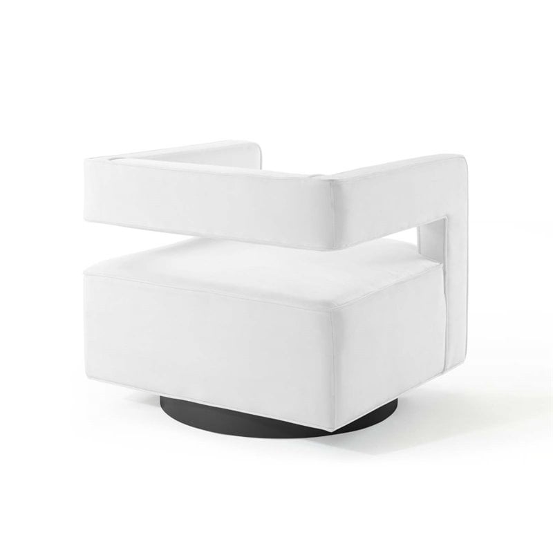 Modway Booth Modern Performance Velvet Swivel Armchair in White
