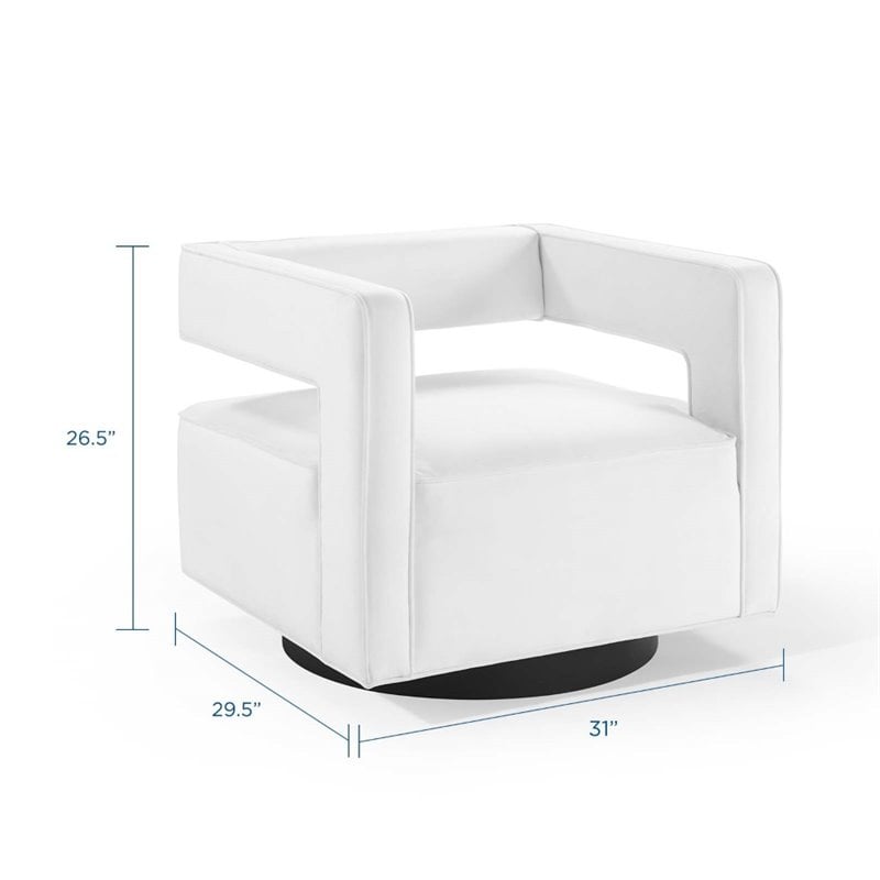 Modway Booth Modern Performance Velvet Swivel Armchair in White