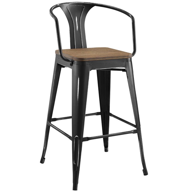 modway promenade 30&quot modern metal bar stools in black (set of 2)