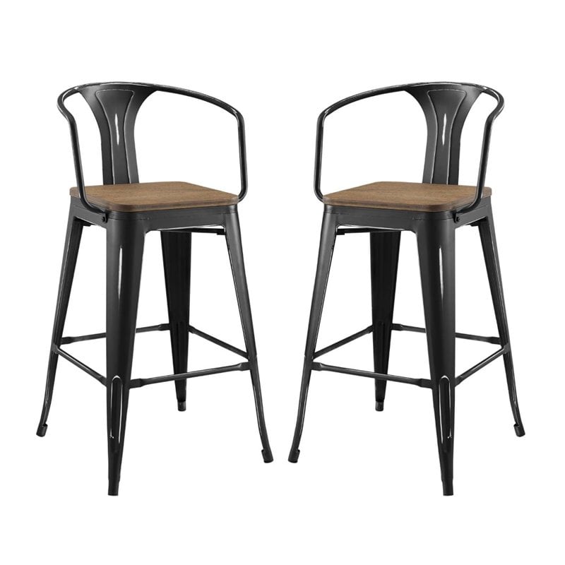 Modway Promenade 30&quot Modern Metal Bar Stools in Black (Set of 2)